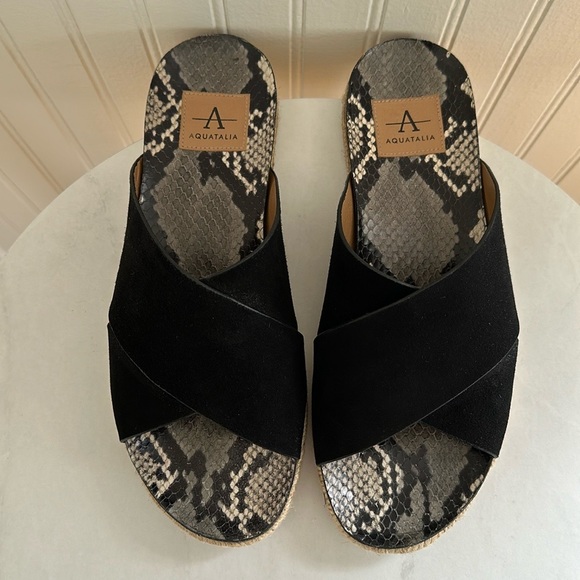 Aquatalia Elyse Espadrille Sandals Suede/Snake Black - Picture 4 of 11